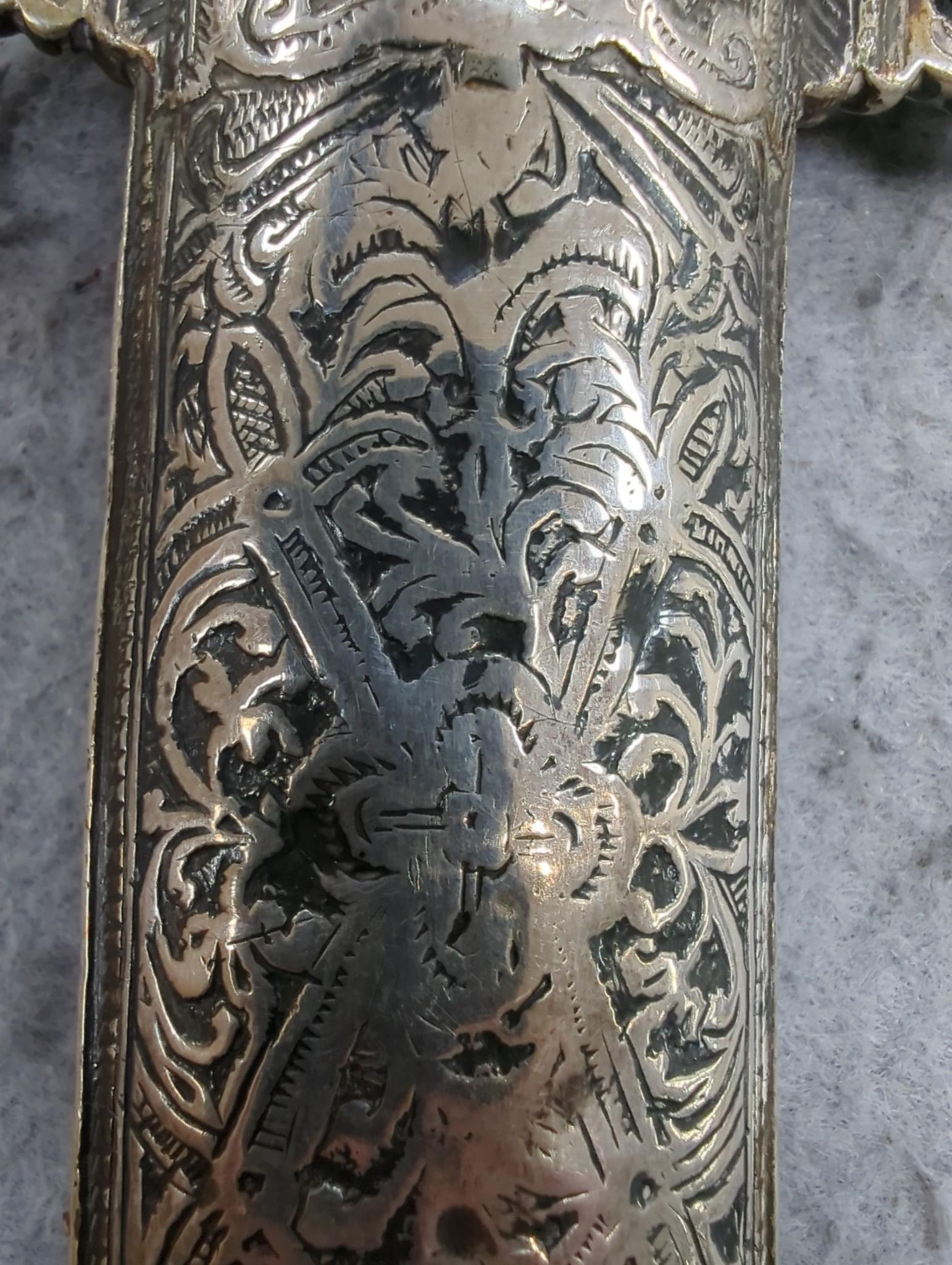 An Eastern white metal mounted dagger, a quantity of Eastern metalware and a white metal-mounted cup